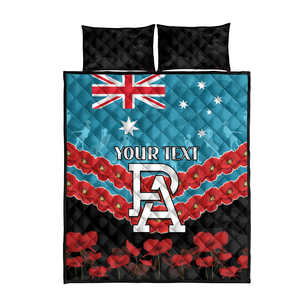 Custom Port Adelaide Power Football Quilt Bed Set ANZAC Lest We Forget