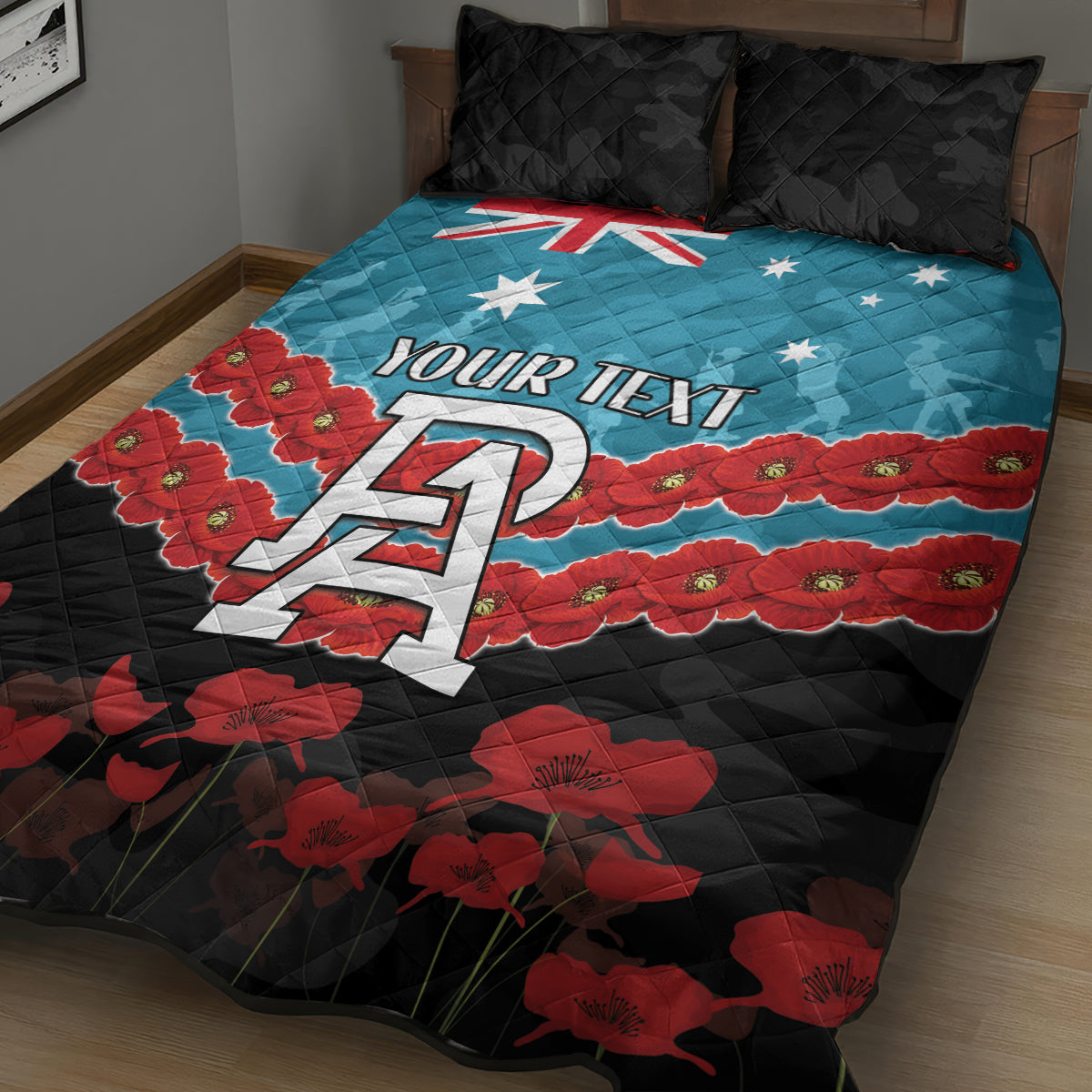 Custom Port Adelaide Power Football Quilt Bed Set ANZAC Lest We Forget