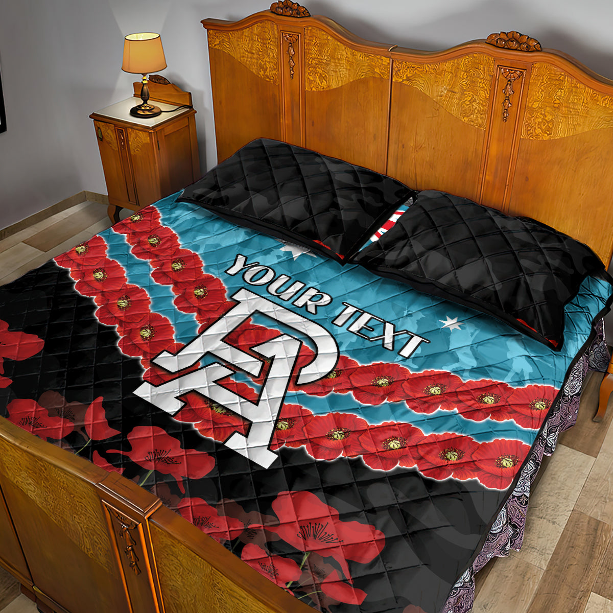 Custom Port Adelaide Power Football Quilt Bed Set ANZAC Lest We Forget