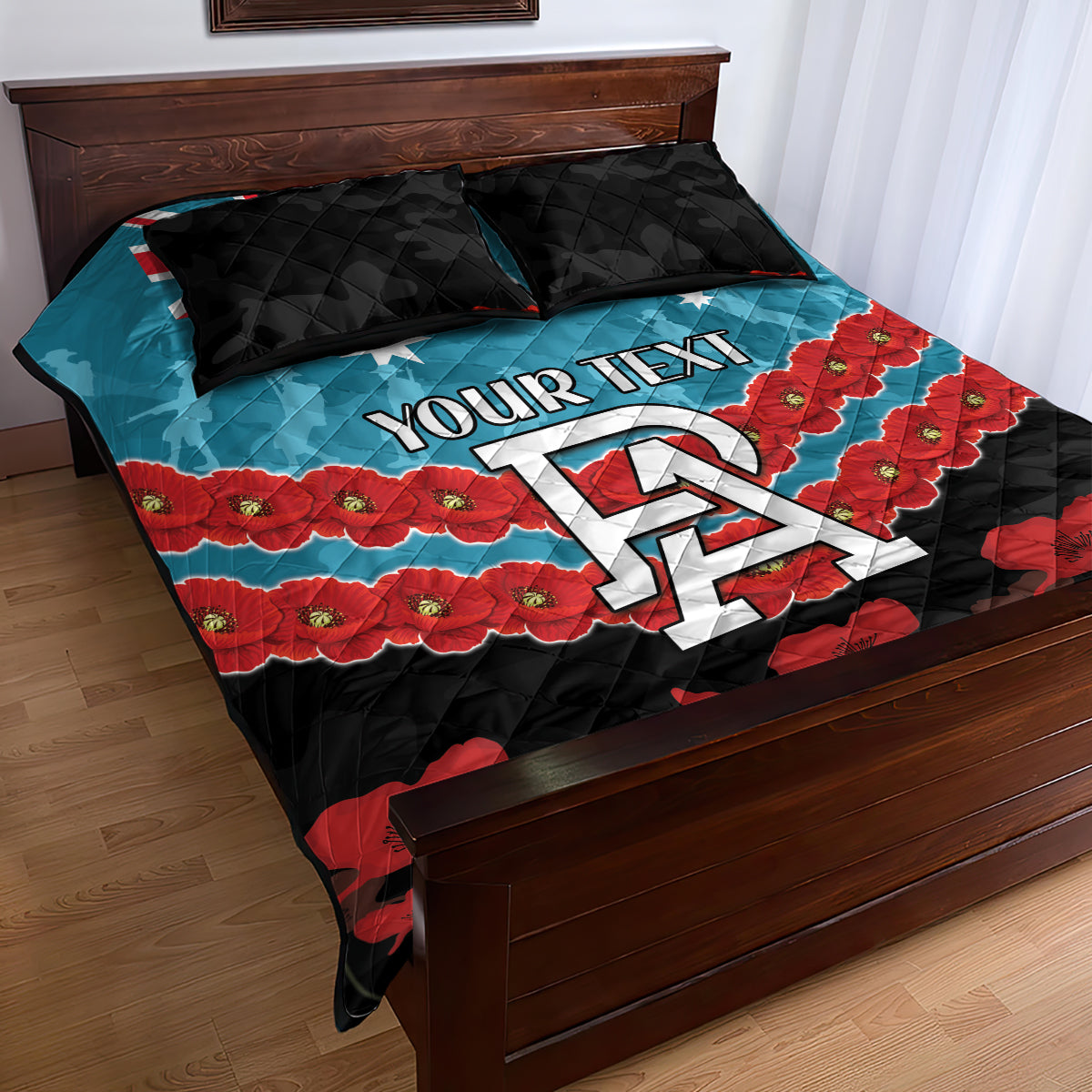 Custom Port Adelaide Power Football Quilt Bed Set ANZAC Lest We Forget