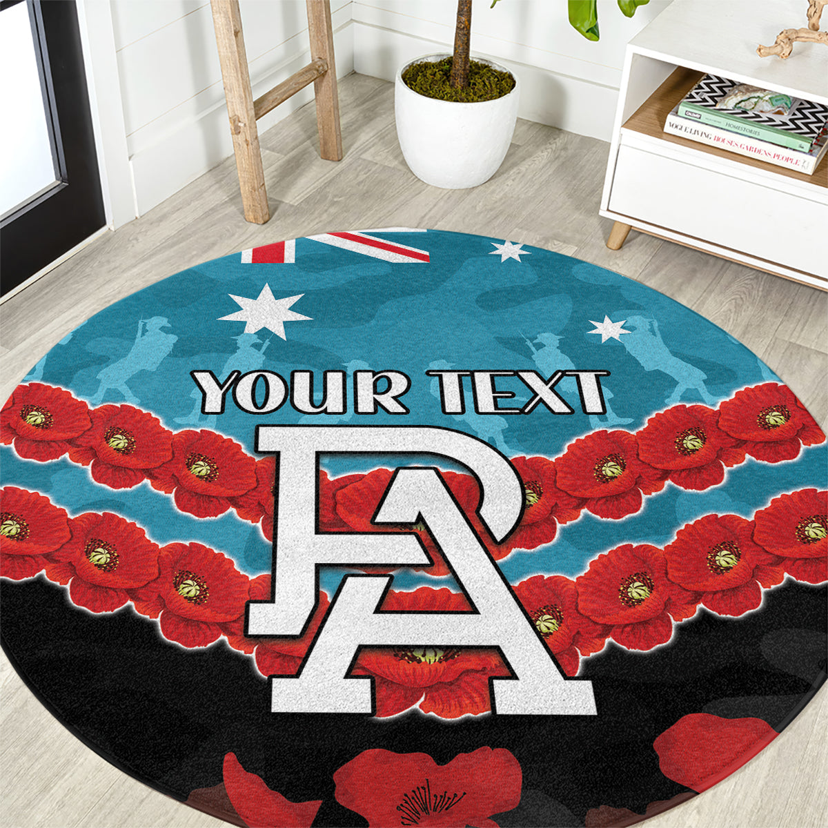 Custom Port Adelaide Power Football Round Carpet ANZAC Lest We Forget