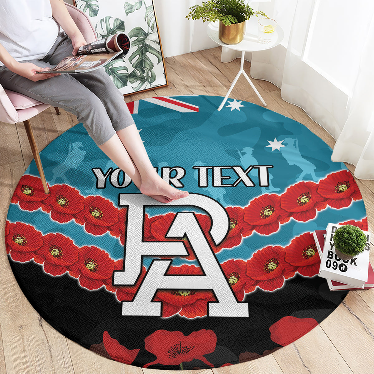 Custom Port Adelaide Power Football Round Carpet ANZAC Lest We Forget