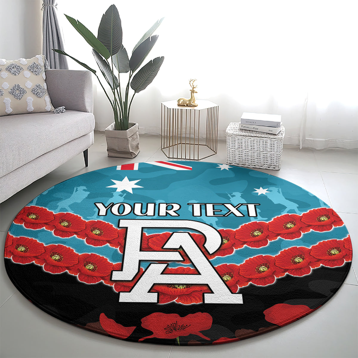 Custom Port Adelaide Power Football Round Carpet ANZAC Lest We Forget