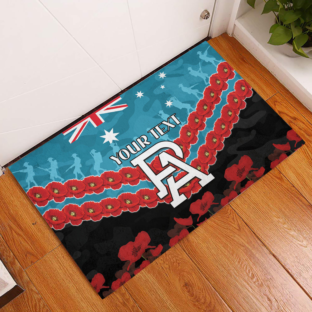 Custom Port Adelaide Power Football Rubber Doormat ANZAC Lest We Forget