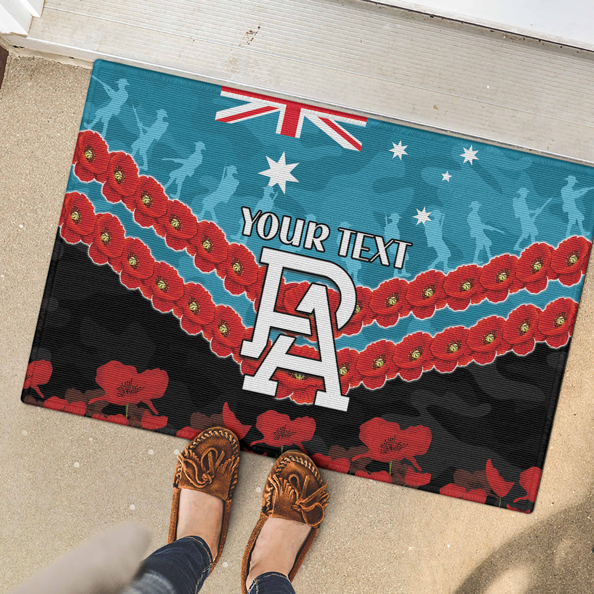 Custom Port Adelaide Power Football Rubber Doormat ANZAC Lest We Forget