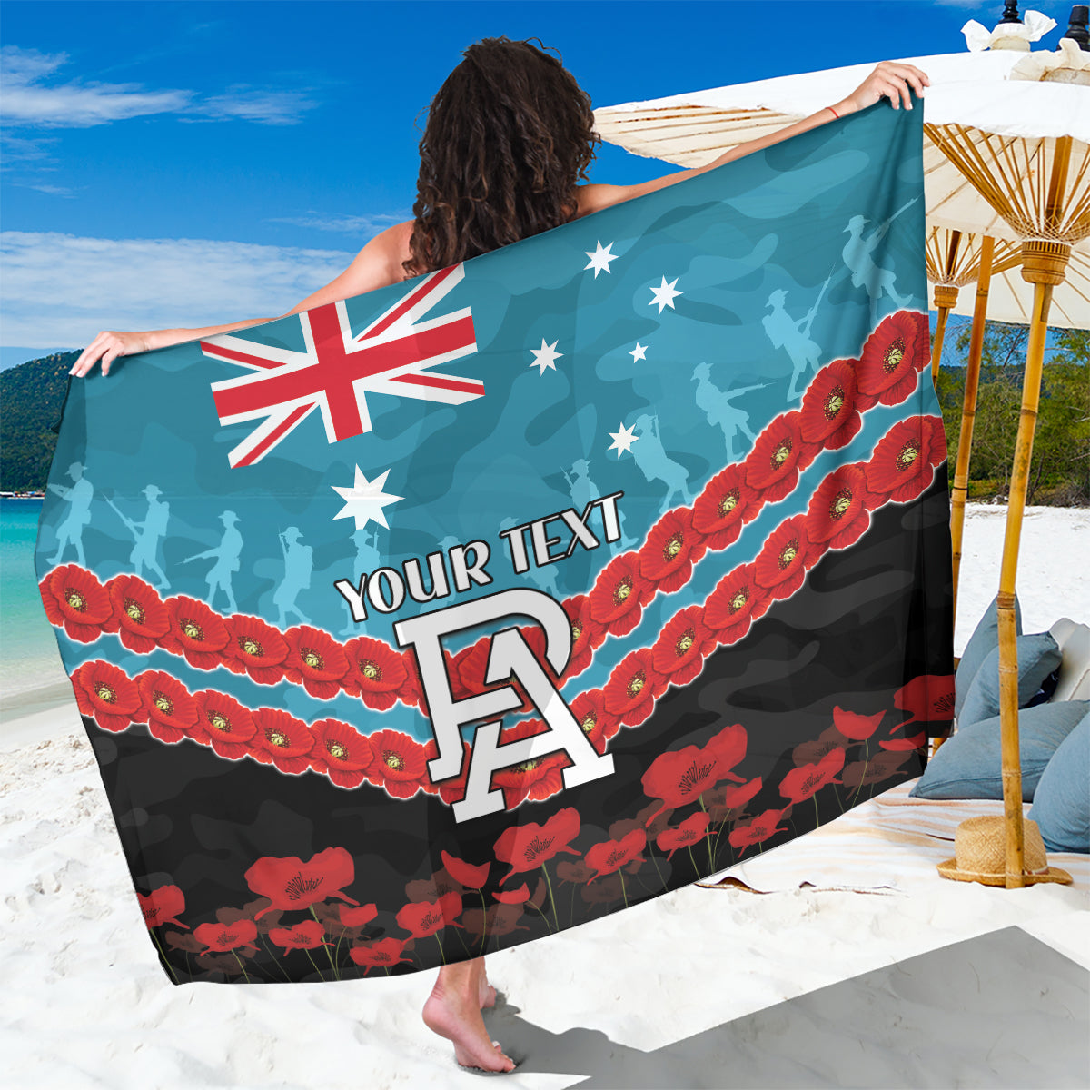 Custom Port Adelaide Power Football Sarong ANZAC Lest We Forget