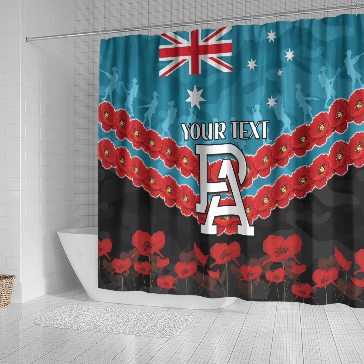 Custom Port Adelaide Power Football Shower Curtain ANZAC Lest We Forget
