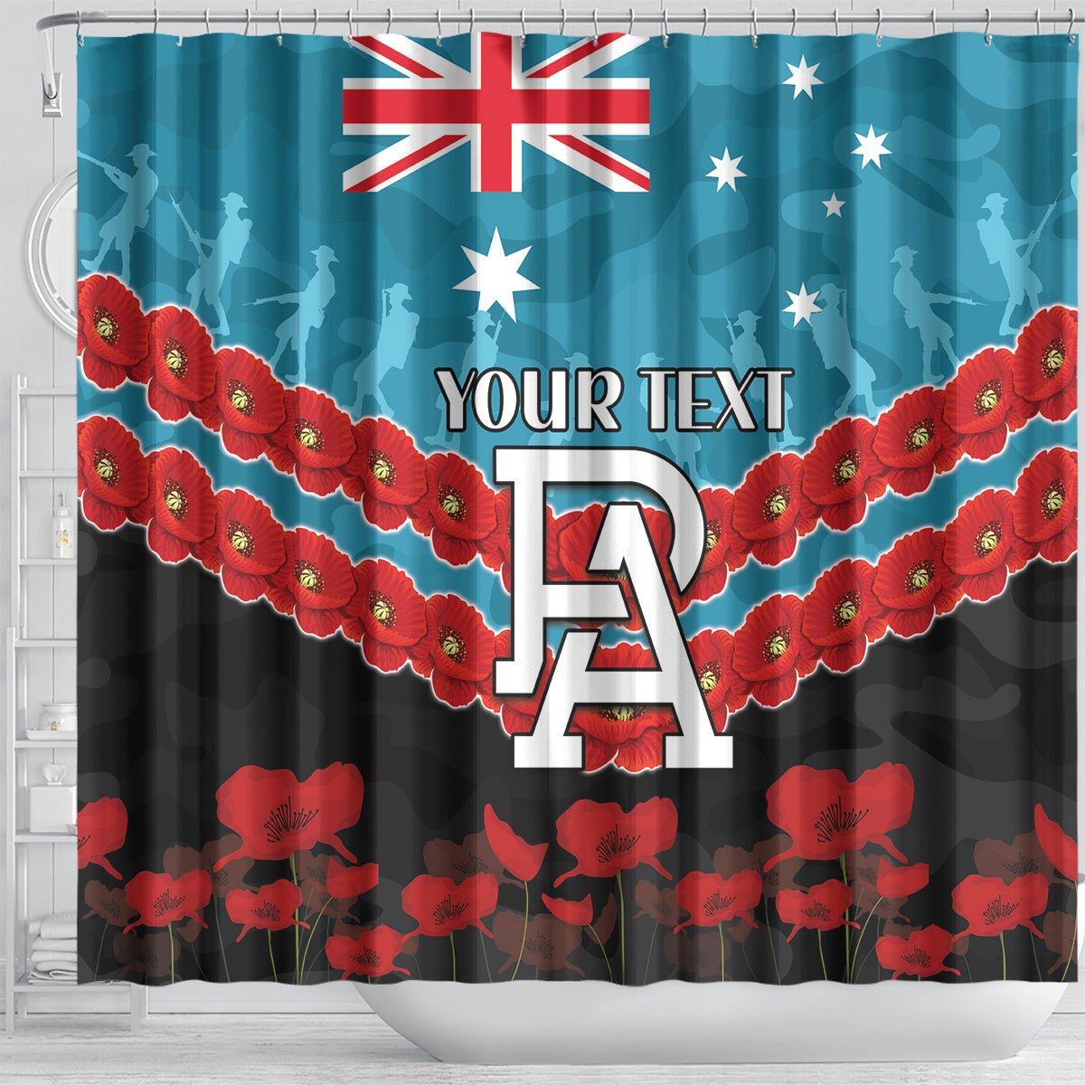 Custom Port Adelaide Power Football Shower Curtain ANZAC Lest We Forget