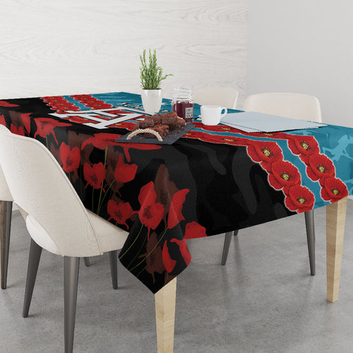 Custom Port Adelaide Power Football Tablecloth ANZAC Lest We Forget