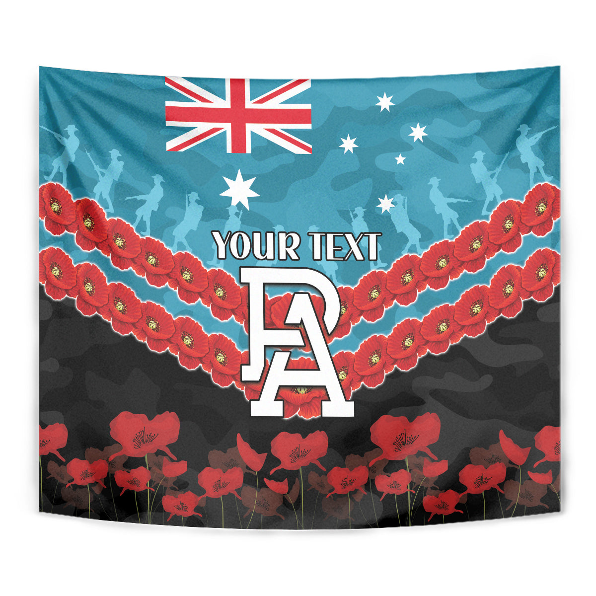 Custom Port Adelaide Power Football Tapestry ANZAC Lest We Forget