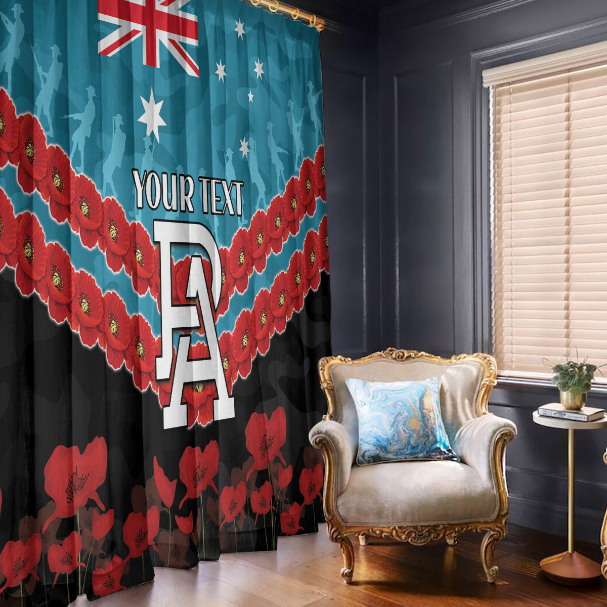 Custom Port Adelaide Power Football Window Curtain ANZAC Lest We Forget