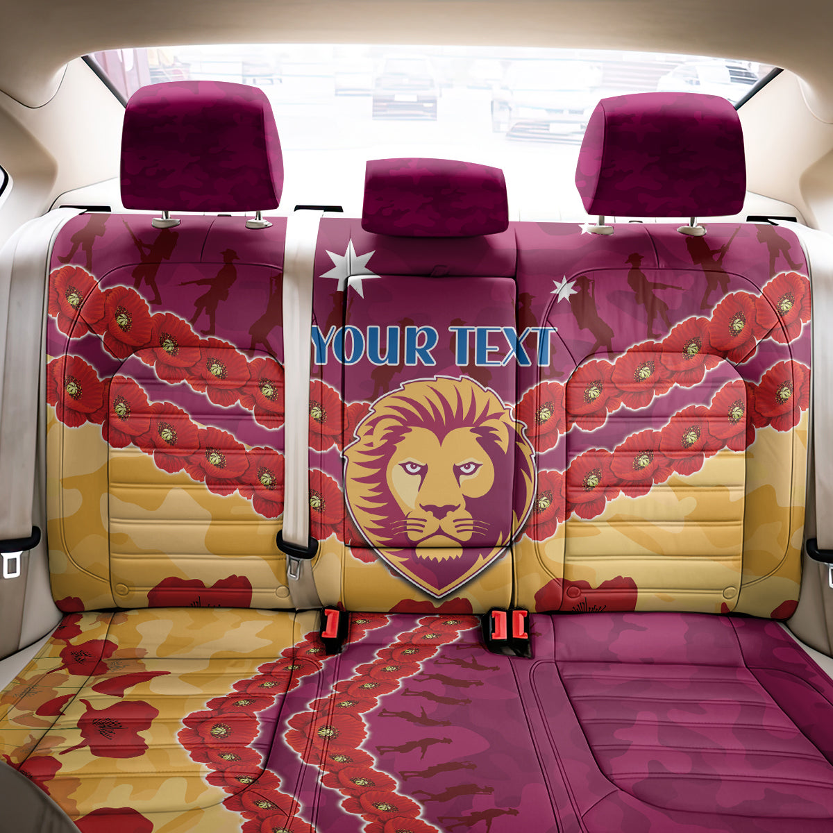 Custom Brisbane Lions Football Back Car Seat Cover ANZAC Lest We Forget