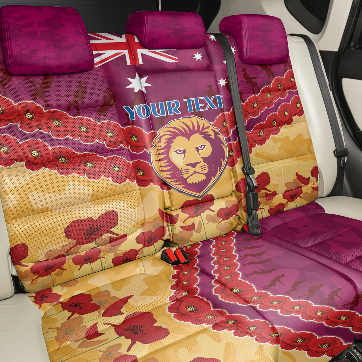 Custom Brisbane Lions Football Back Car Seat Cover ANZAC Lest We Forget