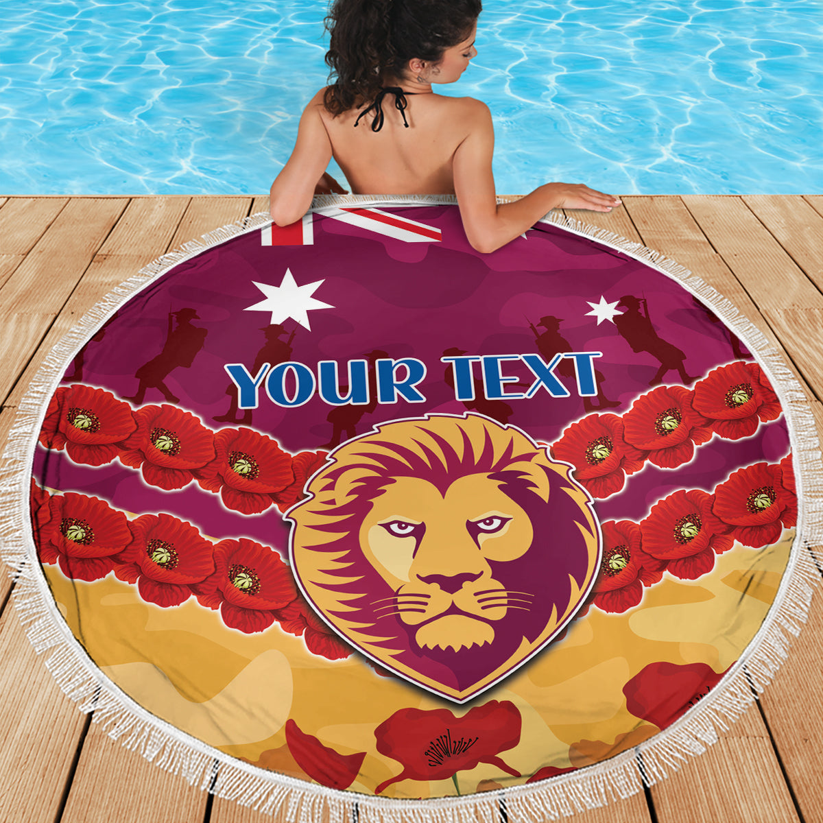 Custom Brisbane Lions Football Beach Blanket ANZAC Lest We Forget