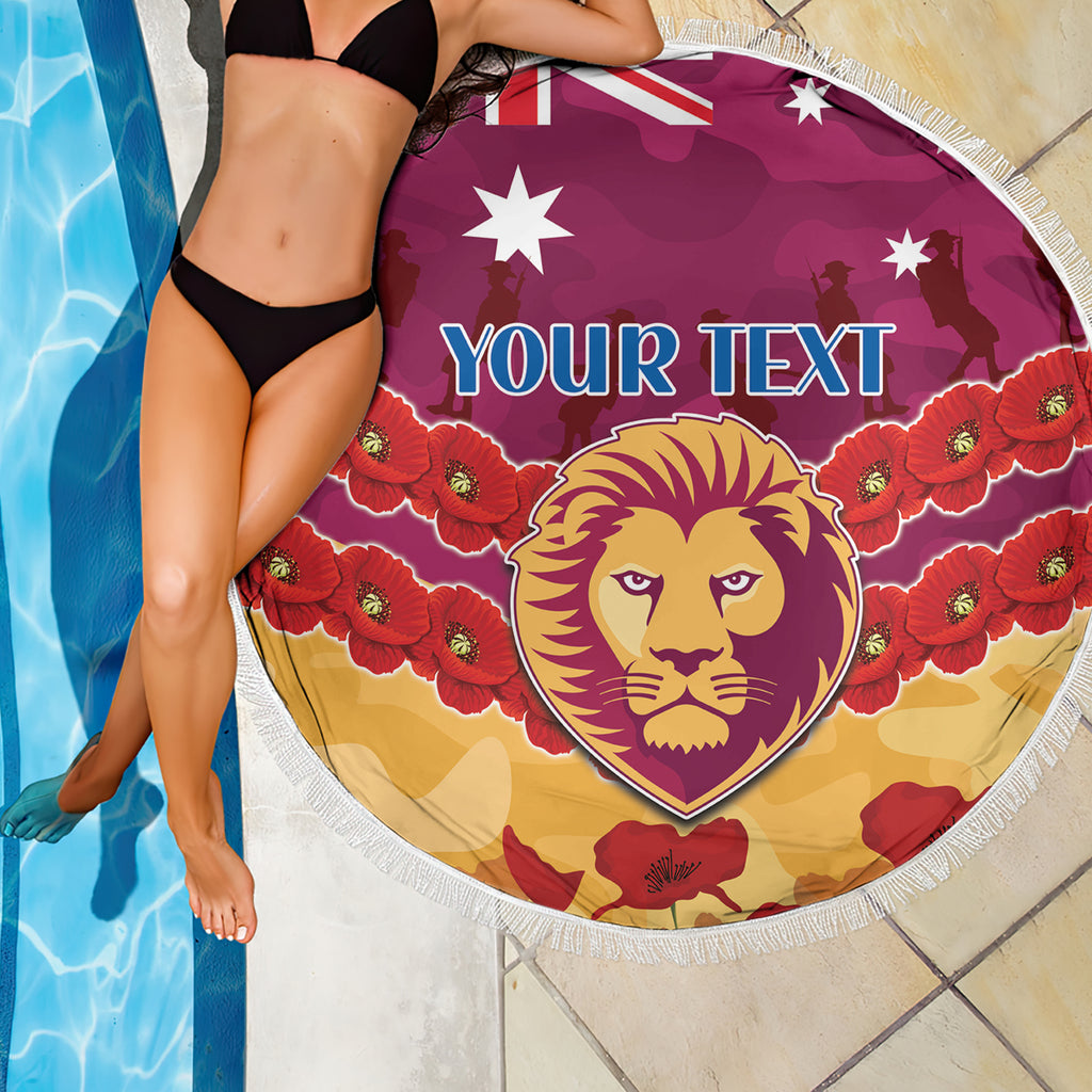 Custom Brisbane Lions Football Beach Blanket ANZAC Lest We Forget