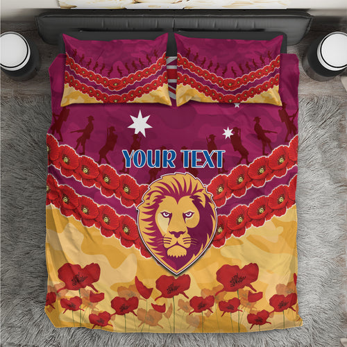 Custom Brisbane Lions Football Bedding Set ANZAC Lest We Forget