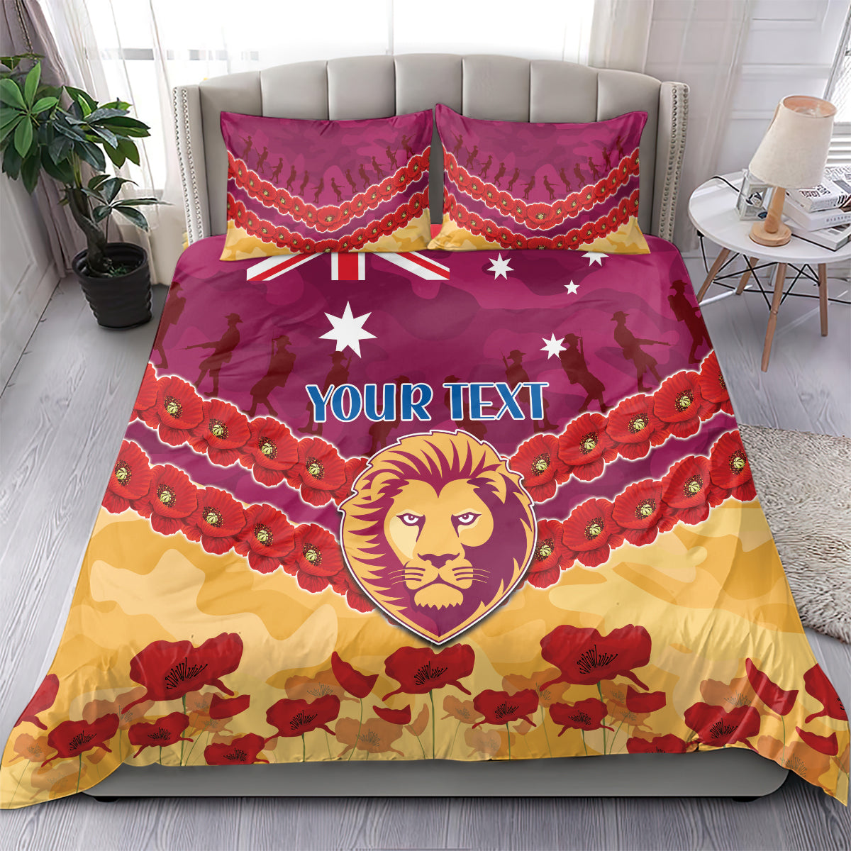 Custom Brisbane Lions Football Bedding Set ANZAC Lest We Forget