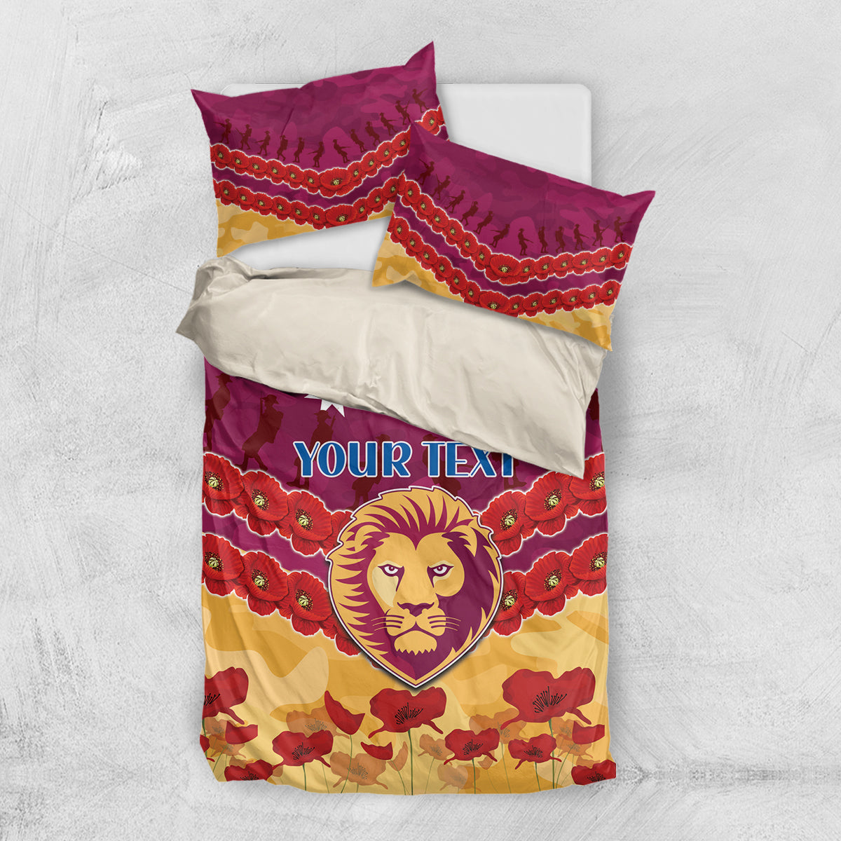 Custom Brisbane Lions Football Bedding Set ANZAC Lest We Forget