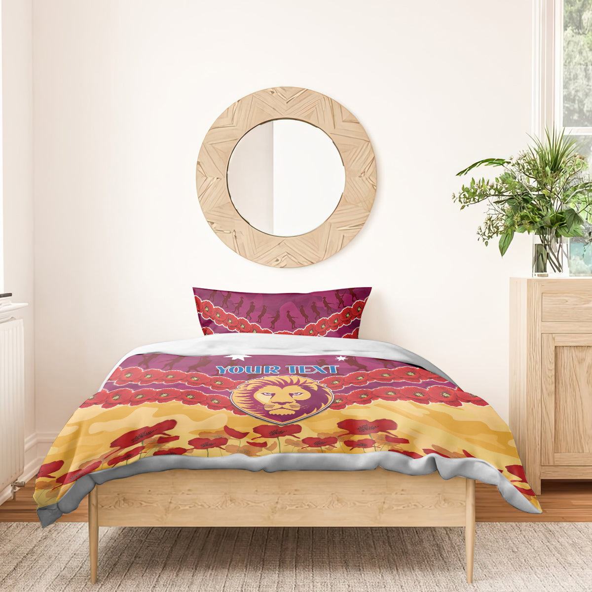 Custom Brisbane Lions Football Bedding Set ANZAC Lest We Forget