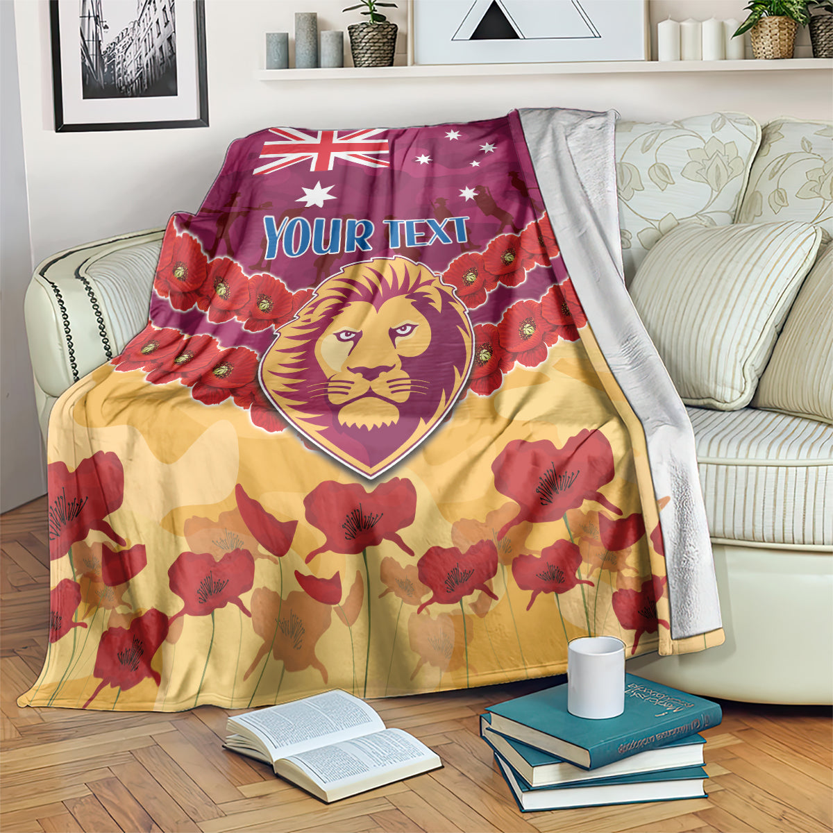 Custom Brisbane Lions Football Blanket ANZAC Lest We Forget