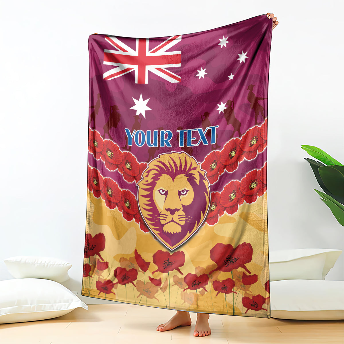 Custom Brisbane Lions Football Blanket ANZAC Lest We Forget