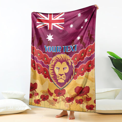 Custom Brisbane Lions Football Blanket ANZAC Lest We Forget