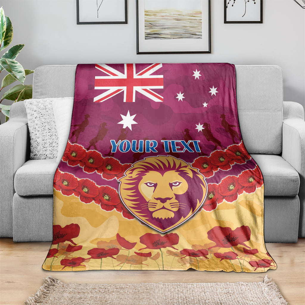 Custom Brisbane Lions Football Blanket ANZAC Lest We Forget