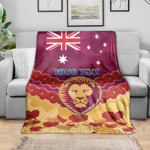 Custom Brisbane Lions Football Blanket ANZAC Lest We Forget
