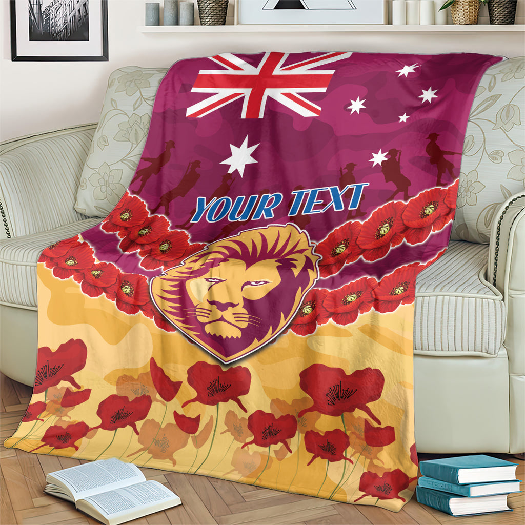 Custom Brisbane Lions Football Blanket ANZAC Lest We Forget