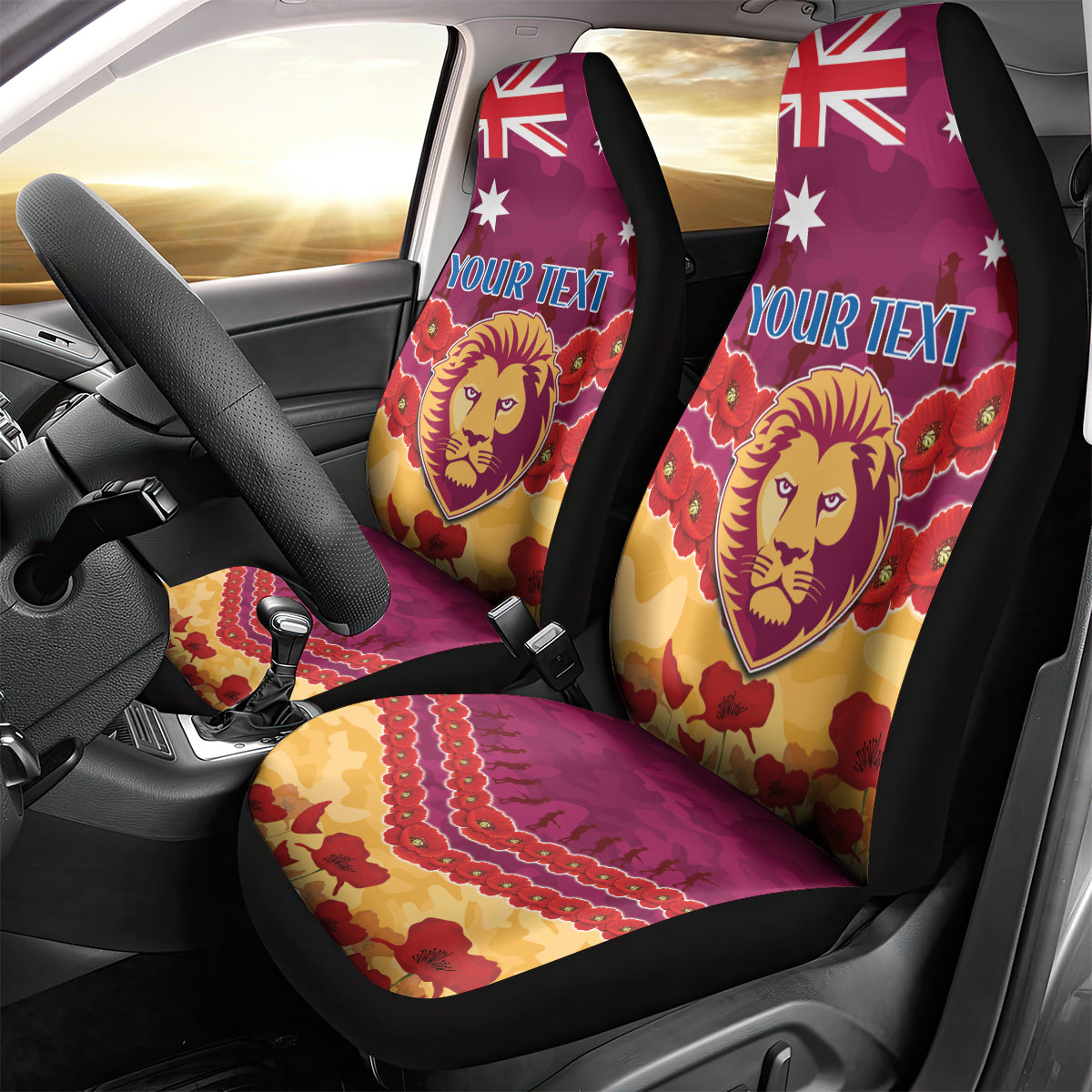 Custom Brisbane Lions Football Car Seat Cover ANZAC Lest We Forget
