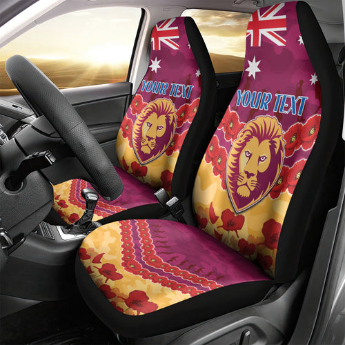 Custom Brisbane Lions Football Car Seat Cover ANZAC Lest We Forget