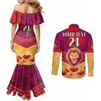 Custom Brisbane Lions Football Couples Matching Mermaid Dress and Long Sleeve Button Shirt ANZAC Lest We Forget