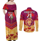 Custom Brisbane Lions Football Couples Matching Off Shoulder Maxi Dress and Long Sleeve Button Shirt ANZAC Lest We Forget