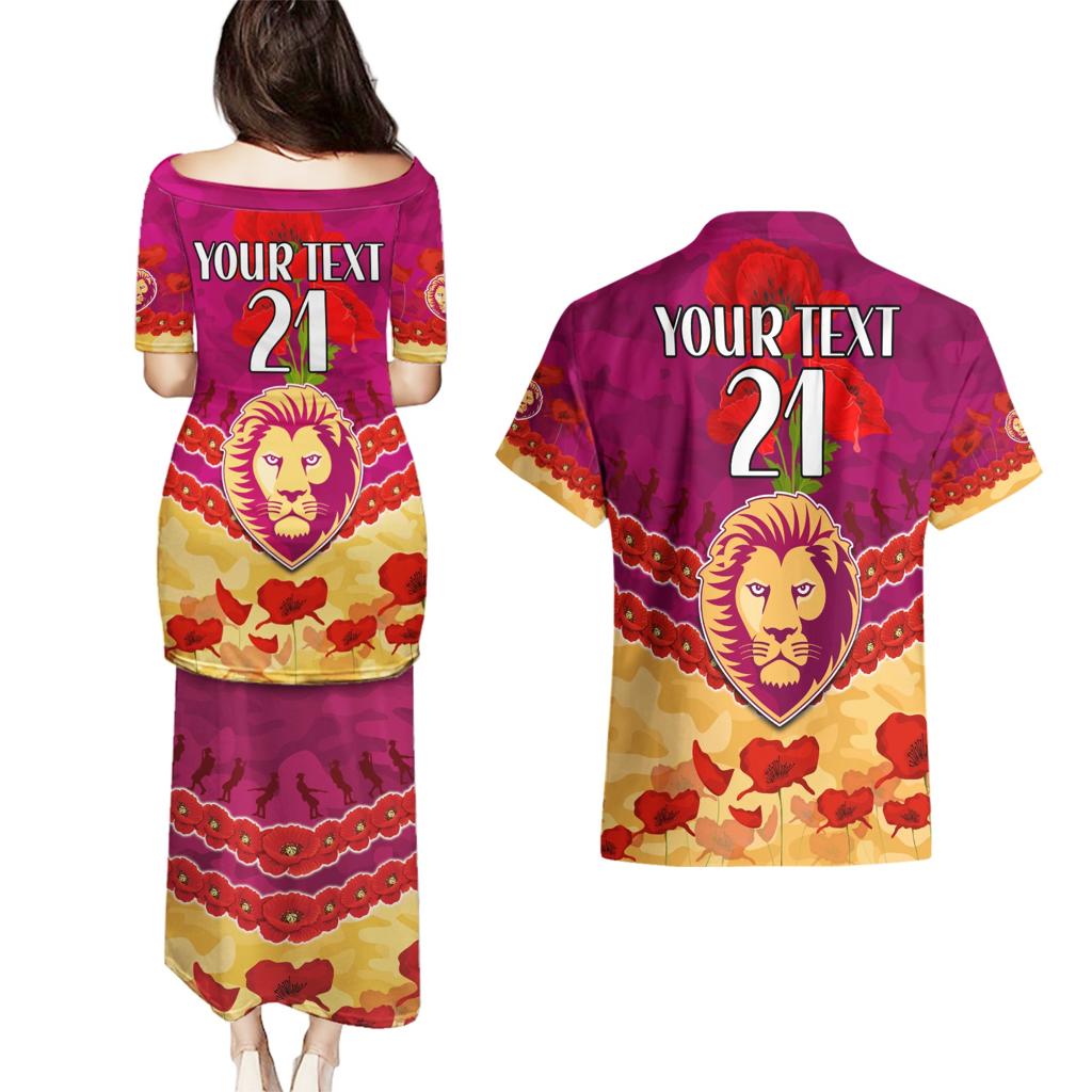 Custom Brisbane Lions Football Couples Matching Puletasi and Hawaiian Shirt ANZAC Lest We Forget