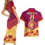 Custom Brisbane Lions Football Couples Matching Short Sleeve Bodycon Dress and Hawaiian Shirt ANZAC Lest We Forget