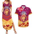 Custom Brisbane Lions Football Couples Matching Summer Maxi Dress and Hawaiian Shirt ANZAC Lest We Forget