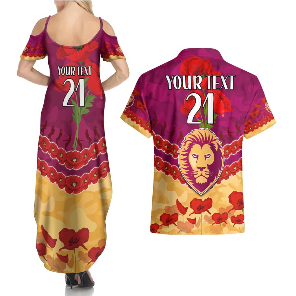 Custom Brisbane Lions Football Couples Matching Summer Maxi Dress and Hawaiian Shirt ANZAC Lest We Forget