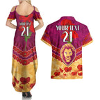 Custom Brisbane Lions Football Couples Matching Summer Maxi Dress and Hawaiian Shirt ANZAC Lest We Forget