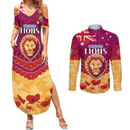 Custom Brisbane Lions Football Couples Matching Summer Maxi Dress and Long Sleeve Button Shirt ANZAC Lest We Forget