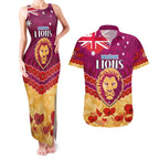 Custom Brisbane Lions Football Couples Matching Tank Maxi Dress and Hawaiian Shirt ANZAC Lest We Forget