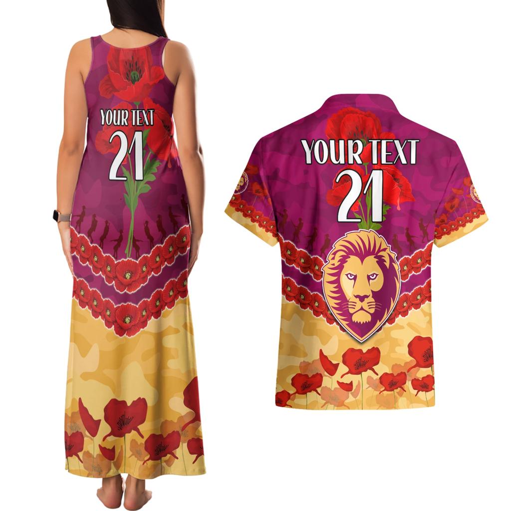 Custom Brisbane Lions Football Couples Matching Tank Maxi Dress and Hawaiian Shirt ANZAC Lest We Forget