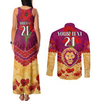 Custom Brisbane Lions Football Couples Matching Tank Maxi Dress and Long Sleeve Button Shirt ANZAC Lest We Forget