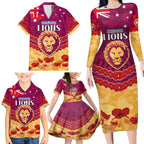 Custom Brisbane Lions Football Family Matching Long Sleeve Bodycon Dress and Hawaiian Shirt ANZAC Lest We Forget