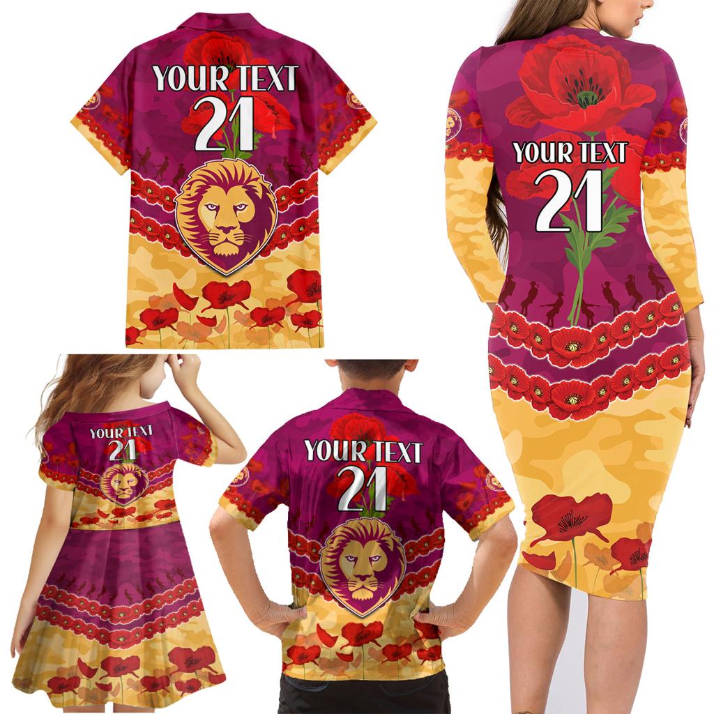 Custom Brisbane Lions Football Family Matching Long Sleeve Bodycon Dress and Hawaiian Shirt ANZAC Lest We Forget