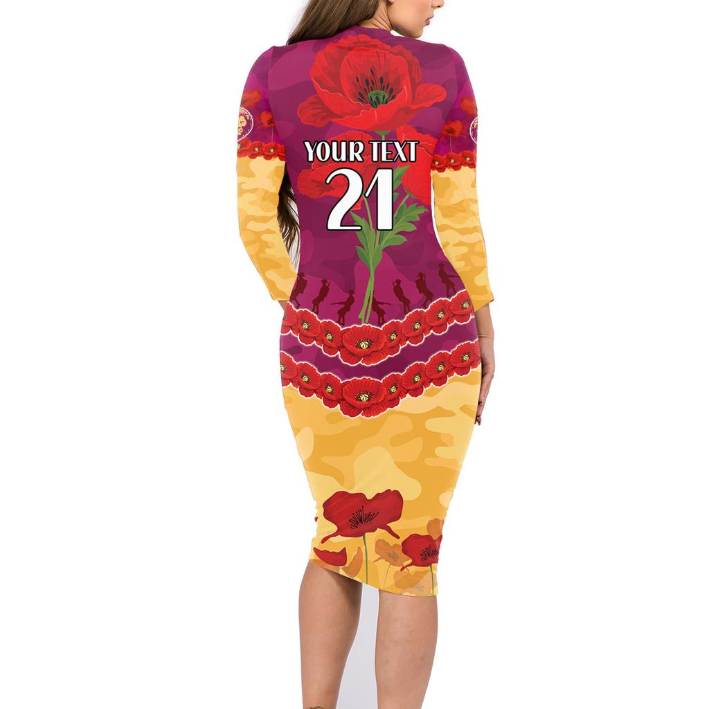 Custom Brisbane Lions Football Family Matching Long Sleeve Bodycon Dress and Hawaiian Shirt ANZAC Lest We Forget