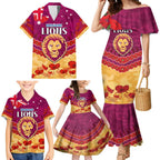 Custom Brisbane Lions Football Family Matching Mermaid Dress and Hawaiian Shirt ANZAC Lest We Forget