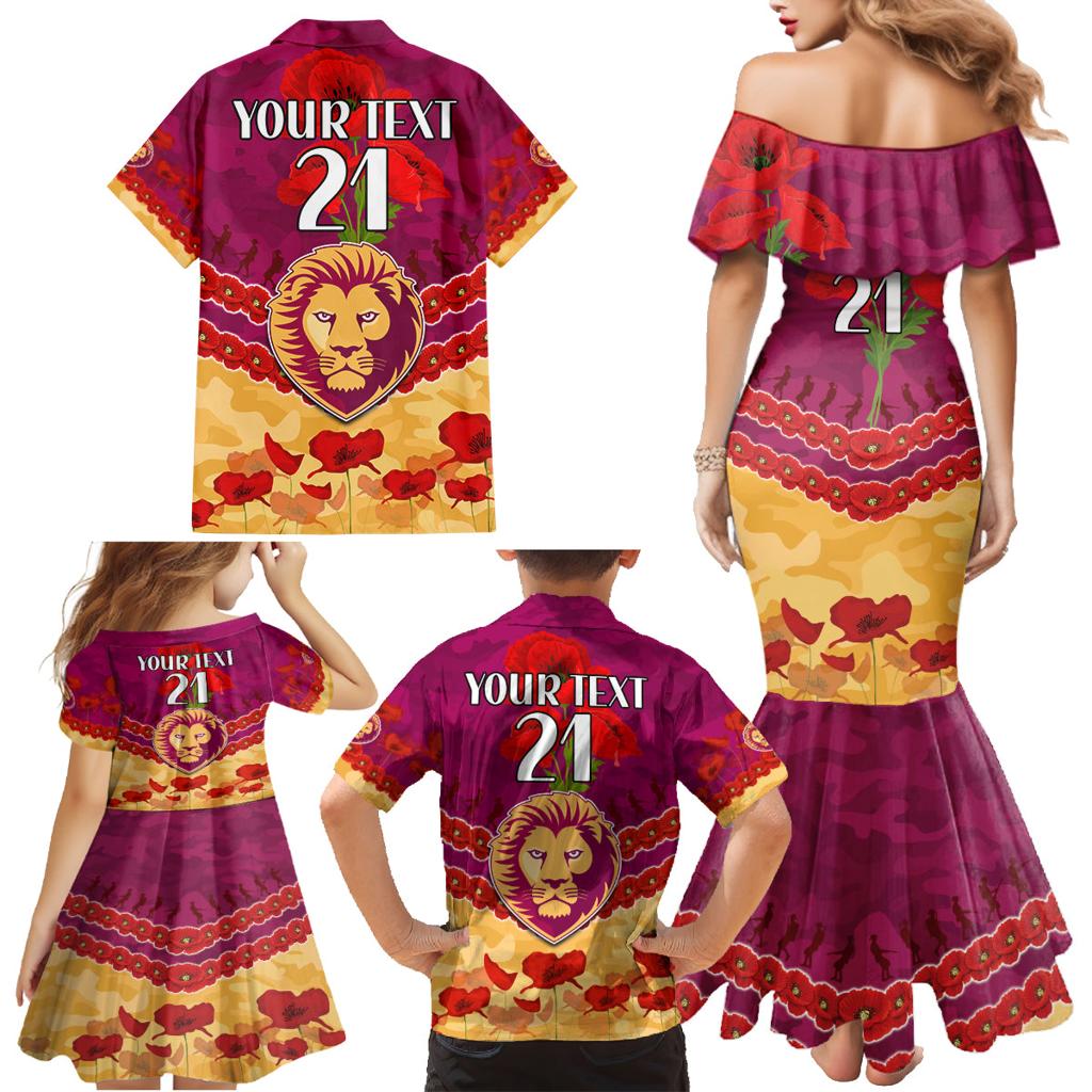 Custom Brisbane Lions Football Family Matching Mermaid Dress and Hawaiian Shirt ANZAC Lest We Forget