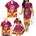 Custom Brisbane Lions Football Family Matching Off The Shoulder Long Sleeve Dress and Hawaiian Shirt ANZAC Lest We Forget