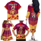 Custom Brisbane Lions Football Family Matching Off The Shoulder Long Sleeve Dress and Hawaiian Shirt ANZAC Lest We Forget