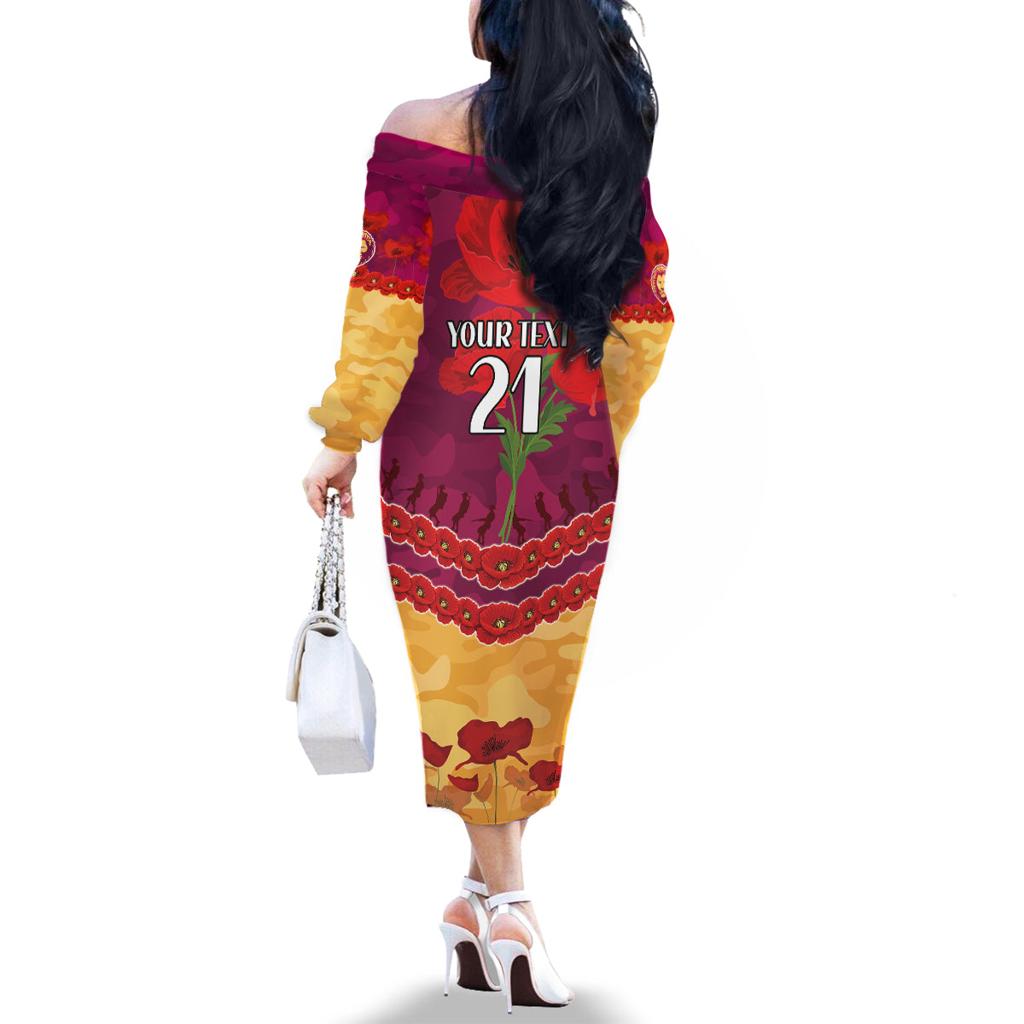 Custom Brisbane Lions Football Family Matching Off The Shoulder Long Sleeve Dress and Hawaiian Shirt ANZAC Lest We Forget